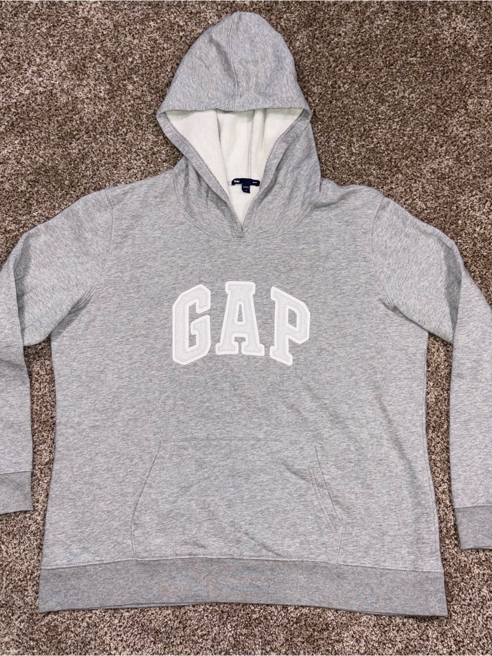 Gap Womens XL Grey Fleece Arch Logo Hoodie Pullover Sweatshirt Pocket